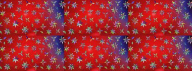 Çiçeksel çizim kalıbının yansıması. Vadinin çiçekleri kırmızı ve mor renklerde.