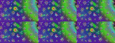 Raster. Yeşil ve mavi renkli güzel çiçekli çizim deseni, suluboya çiçek deseni, duvar kağıdı, kart veya kumaş için fayanslı..