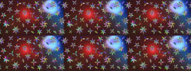 Eskiz arkaplan modeli. Raster - stok. Yapraklı çiçekler ve kahverengi ve mor renkli papatya çiçekleri..