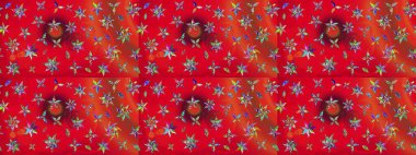 Çiçek kırmızısı ve turuncu çizim deseni. Raster çiçek izi. Klasik taslak çizimi.