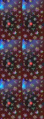 Raster illüstrasyonu. Mor ve kahverengi renkte çiçekler. Küçük çiçekte sevimli çiçek deseni var..