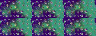 Klasik çiçekler. El çizimi, soyut ve süslü elementler. Yaz çiçekleri teması. Mavi ve yeşil renkler. Suluboya resim taklit Raster illüstrasyonu.