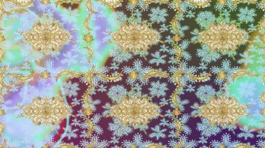 Eskiz oryantal klasik altın desen. Tarafsız renklerde altın tekrarlayan elementler içeren Raster soyut arkaplanı.