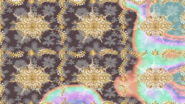 Altın kaplamalı kahverengi zemin. Kahverengi renkli ve altın elementli desen. Küçük bir alan derinliği. Lüks mobilyalar. Patina. Oyma. Eskiz öğesi ahşap oyma. Klasik mobilya stili.