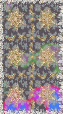 Doğu tarzı arabesk tarzında altın elementler. Raster altın pürüzsüz desen. Kusursuz altın desenli bukleler. Gri renklerde kusursuz desen.