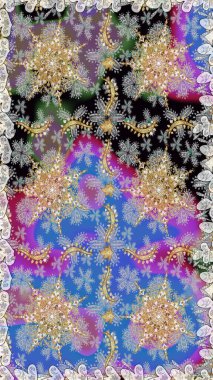 Klasik çiçek dokusu. Gri renkli Royal retro. Kusursuz desenli altın elementler. Raster illüstrasyonu. Altın şablon. Kart, duvar kağıdı, ambalaj, tekstil için klasik tasarım.