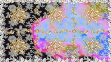 Raster altın desen. Kusursuz kıvırcık saçlar. Doğulu stil, altın elementlerle birlikte gri renklerde altın desenli arabesk yapar..