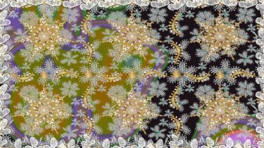 Süslü raster dekorasyonu. Lüks, kraliyet ve Viktorya dönemi konsepti. Gri renklerdeki altın element. Klasik barok çiçekli desenli altın renginde gri renkte..