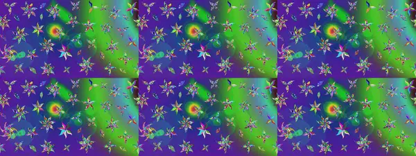 Raster. Yeşil ve mavi renkli güzel çiçekli çizim deseni, suluboya çiçek deseni, duvar kağıdı, kart veya kumaş için fayanslı..