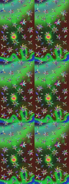 Raster illüstrasyonu. Yeşil ve mor renkli çiçekler. Çizim çiçek deseni duvar kağıdı için kullanılabilir.