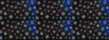 Düz Çiçek Elementleri Tasarımı. Renkli Bahar Teması eskiz kalıbı. Çiçekli çiçek deseni, suluboya. Raster illüstrasyonu. Gri ve mavi renkte çiçekler.