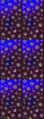 Moda baskıları için zarif bir şablon. Modern çiçek arkaplanı. Parlak renkli çiçekleri ve kahverengi ve mavi renkli yaprakları olan harika bir çiçek deseni. Halk stili.