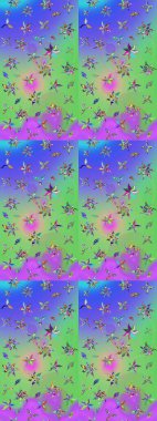 El çizimi. Çiçekler, dallar, bitkiler ve çiçekler. Raster illüstrasyonu. Güzel kumaş deseni.