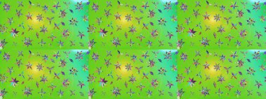 Moda baskıları için zarif bir şablon. Modern çiçek arkaplanı. Parlak renkli çiçekleri ve yeşil ve mavi renkli yaprakları olan harika bir çiçek deseni. Halk stili.