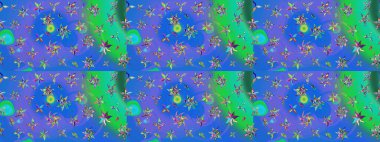 Mavi ve yeşil renkli çiçekler. Çiçekli çiçek deseni, suluboya. Düz Çiçek Elementleri Tasarımı. Raster illüstrasyonu. Renkli Bahar Teması çizim şablonu.