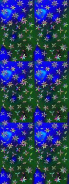 Çiçeksel çizim kalıbının yansıması. Vadinin çiçekleri mavi ve yeşil renklerde.