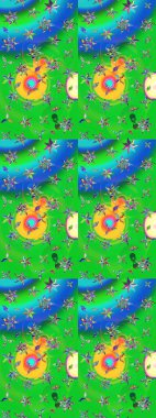 Yeşil ve mavi renkte çiçekler. Tatil havası. Bahar mevsimi. Raster güzel bir çiçek deseni çizmiş. Nazik romantik baskı.