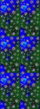 Çiçeksel çizim kalıbının yansıması. Vadinin çiçekleri mavi ve yeşil renklerde.