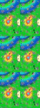 Yeşil ve mavi renkte çiçekler. Tatil havası. Bahar mevsimi. Raster güzel bir çiçek deseni çizmiş. Nazik romantik baskı.