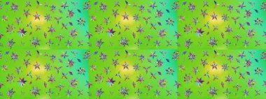 Raster illüstrasyonundaki çiçek desenli çizim. Çiçekler suluboya tarzında yeşil ve sarı renkte.