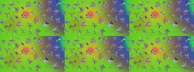 Raster illüstrasyonu. Şirin çiçek elementleri. Robot resim. Yeşil ve mor renkte çiçekler.