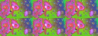 Raster - stok. Yeşil ve pembe çiçekli eskiz deseni, suluboya çiçek deseni, sevimli çiçek, duvar kağıdı, kart veya kumaş için fayanslı.