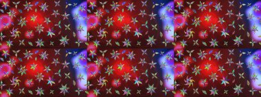 Çiçekli karalama şeklinde Raster çiçek deseni. Nazik, sevimli çiçek arkaplanı. Kırmızı ve kahverengi renkte çiçekler.