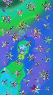 Raster illüstrasyonu. Egzotik çiçekler, mavi ve yeşil renkler üzerine botanik ve parlak klasik doğa. Klasik tropikal doğal elementlerin suluboya seti.