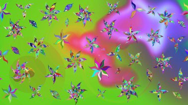 Çiçek desenli raster, yeşil ve menekşe desenli soyut raster arkaplanı. Modern stil dokusu.