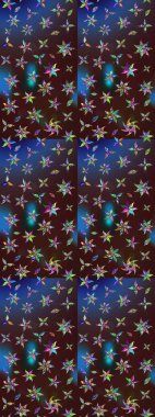 Kahverengi ve mavi renklerde etnik çiçeklerle süslenmiş zarif bir eskiz şekli. Asya Tekstil 'inde Raster Çiçek İllüstrasyonu.