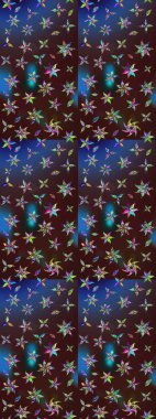 Kahverengi ve mavi renklerde etnik çiçeklerle süslenmiş zarif bir eskiz şekli. Asya Tekstil 'inde Raster Çiçek İllüstrasyonu.