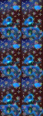 Raster illüstrasyonu. Mavi ve kahverengi renkte çiçekler. Raster illüstrasyonu. Asya tekstil tarzında. Çiçek desenini çiz.