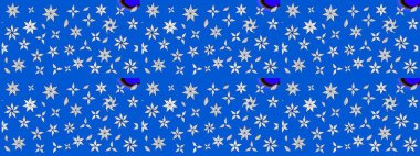 Raster illüstrasyonu. Raster illüstrasyonu. Şirin karalamalı çiçek desenli çizim. Robot resim tarzı mavi ve nötr renklerde. El yapımı çiçek ve bitki koleksiyonu.