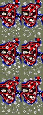 Asya tekstil tarzında. Raster illüstrasyonu. Yeşil ve siyah renkli çiçekler. Raster illüstrasyonu. Çiçek desenini çiz.