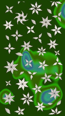 Raster Çiçek İllüstrasyonu 'nun şirin tekstili. Yeşil ve nötr renklerdeki etnik çiçeklerle zarif eskiz deseni.