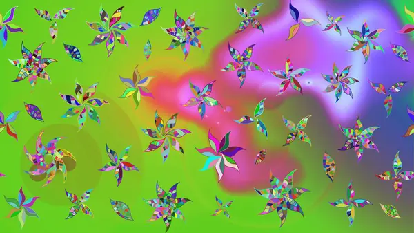 Çiçek desenli raster, yeşil ve menekşe desenli soyut raster arkaplanı. Modern stil dokusu.