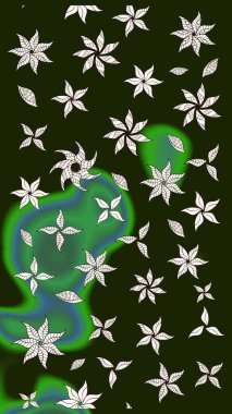 Gri ve yeşil renkli çiçekler. Raster illüstrasyonundaki çiçek desenli çizim. Renkli Yaz Temalı eskiz kalıbı. Düz Çiçek Elementleri Tasarımı.