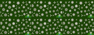 Çiçek desenli çizim. Yeşil ve nötr renklerde Asya tekstil tarzında. Raster illüstrasyonu.