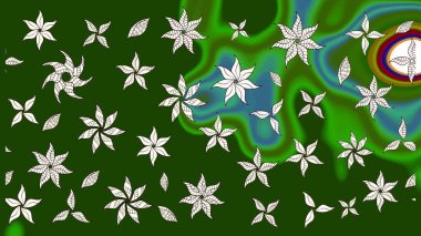 Raster illüstrasyonu. Yeşil ve nötr renklerde. Çiçekli güzel suluboya desen.