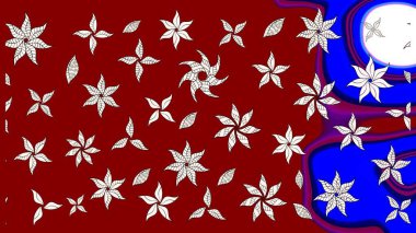 Raster illüstrasyonu. Kırmızı ve nötr renklerde çiçekler. Raster illüstrasyonu. Çiçek desenli çizim. Asya tekstil tarzında.