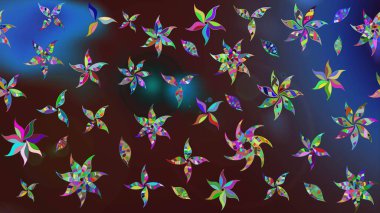 Çiçekler suluboya tarzında kahverengi ve mavi renklerde. Raster illüstrasyonunda çiçek deseni çizimi.