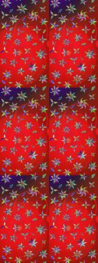 Raster illüstrasyonu. Kibar, bahar çiçekleri kırmızı ve kahverengi renklerde. Çiçek ve yapraklı karalama şeklinde Raster çiçek deseni.