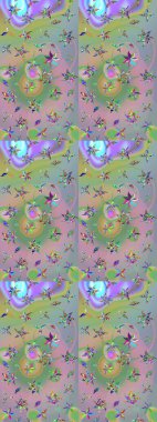 Tarafsız ve yeşil renklerde çiçekler. El çizimi çiçekli soyut çizim kalıbı. Raster illüstrasyonu.