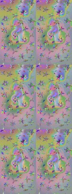 Tarafsız ve yeşil renklerde yaz çiçekleri. Çiçekli karalama şeklinde Raster çiçek deseni. Raster illüstrasyonu.