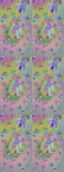 Tarafsız ve yeşil renklerde yaz çiçekleri. Çiçekli karalama şeklinde Raster çiçek deseni. Raster illüstrasyonu.