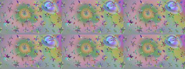 Yapraklı çiçekler ve doğal ve yeşil renklerde papatya çiçekleri. Raster - stok. Taslak arkaplan deseni.