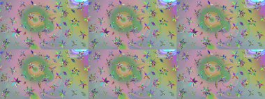 Raster illüstrasyonu. Çiçek süslemeli çizim deseni. Tarafsız ve yeşil renkte çiçekler.