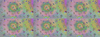 Raster suluboya çiçek deseni, narin çiçekler, nötr ve yeşil çiçekler, tebrik kartı şablonu. Güzel kumaş deseni.