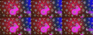 Kırmızı ve kahverengi renkte etnik çiçeklerle süslenmiş zarif bir eskiz şekli. Raster Çiçek İllüstrasyon Şirin Tekstil.