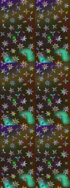 Düz Çiçek Elementleri Tasarımı. Renkli Bahar Teması eskiz kalıbı. Raster Modaya uygun kumaş deseni. Kahverengi ve yeşil renkli şirin çiçek deseni.